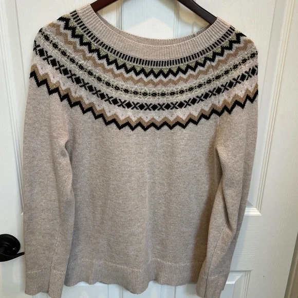LOFT Fair Isle crew neck wool blend sweater Sz M LIKE NEW - Picture 1 of 8